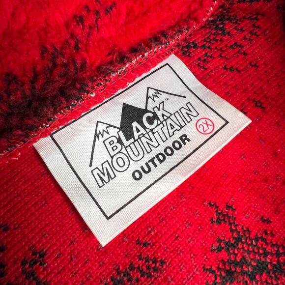 Vintage Black Mountain Outdoor Fleece Jacket 2X Red Black Tree Print Made in USA - Picture 7 of 9